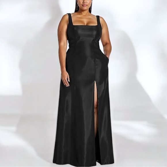 ALFRED SUNG NWT SLEEVELESS SQUARE-NECK PRINCESS LINE GOWN WITH POCKETS IN BLACK - Picture 1 of 11